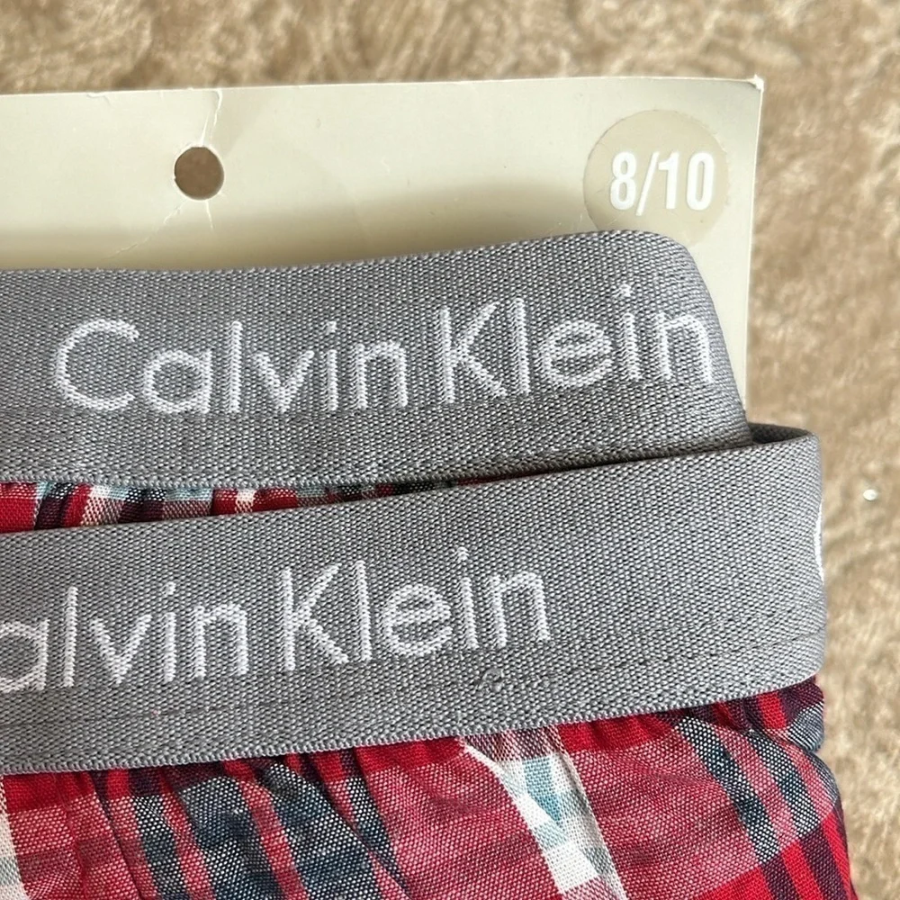 Brand New Calvin Klein 2-Pack Boys Plaid Cotton Boxer Shorts Red Blue Underwear